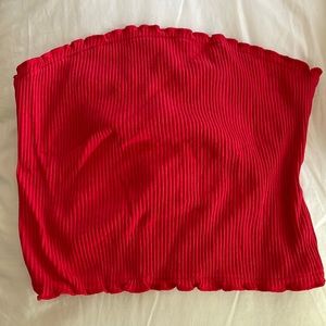Zaful: red strapless crop top with ribbing